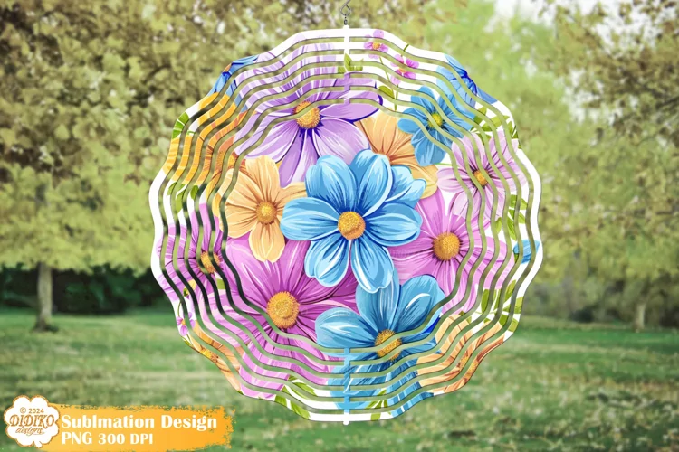 Flowers Wind Spinner Sublimation,Watercolor Wind Spinner Png
