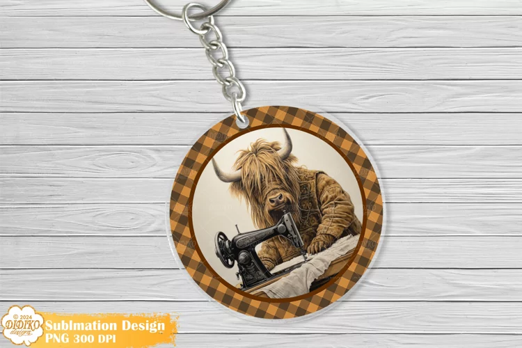 Highland Cow Keychain Sublimation, Vintage Keychain Png