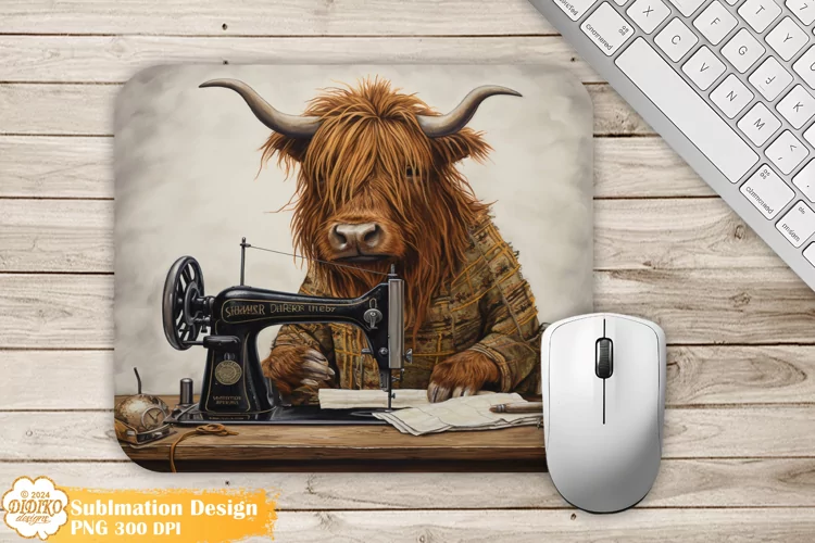 Highland Cow Mouse Pad Sublimation, Vintage Mouse Pad Png