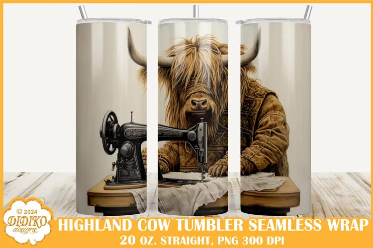 Highland Cow Tumbler Wrap Sublimation, 20 oz Vintage Tumbler