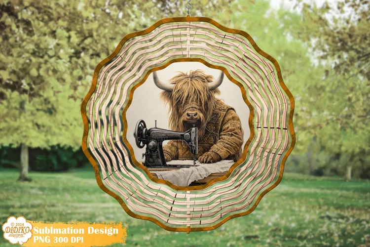 Highland Cow Wind Spinner Sublimation, Vintage Spinner Png