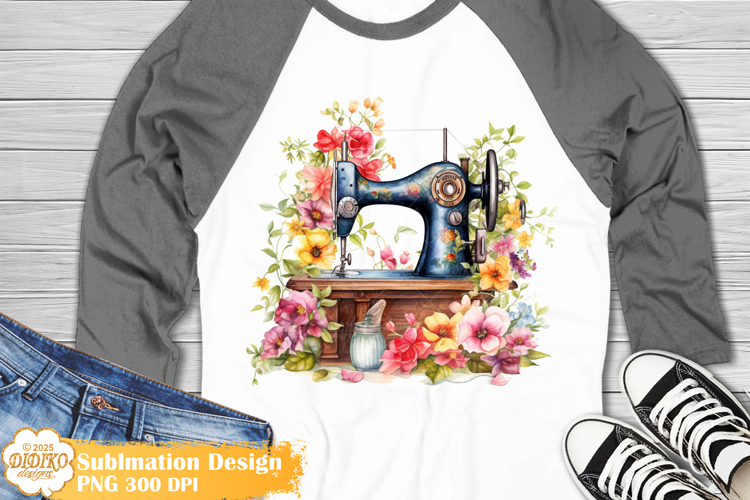 Floral Sewing Machine Shirt Sublimation Png, Flowers Png