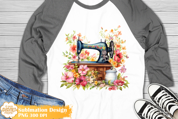 Floral Sewing Machine Shirt Png Sublimation, Flowers Png