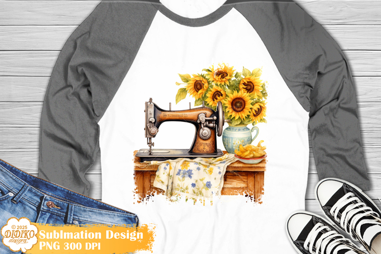 Sunflowers Sewing Machine Shirt Png Sublimation, Flowers Png