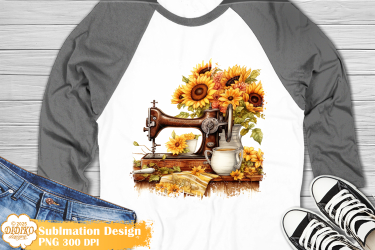 Sunflowers Sewing Machine Shirt Sublimation, Flowers Png