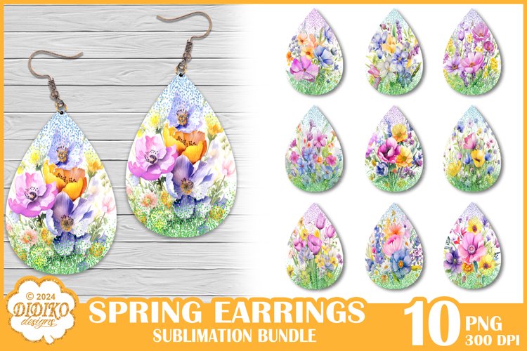 Flower Earrings Bundle Sublimation,Spring Teardrop Earrings