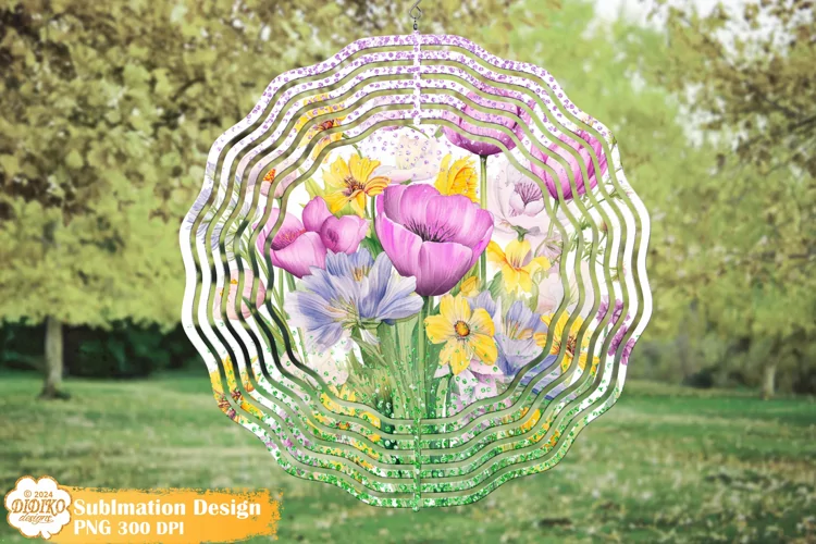 Flowers Wind Spinner Png Sublimation ,Spring Spinner Png