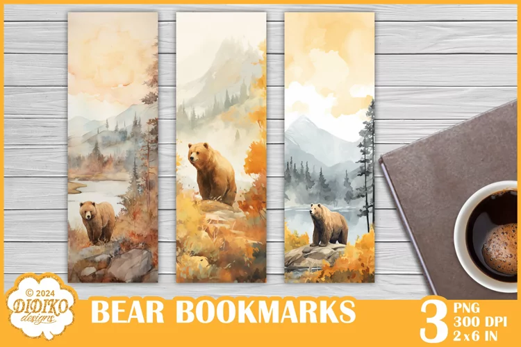 Bear Bookmarks Sublimation, Watercolor Bookmarks Png