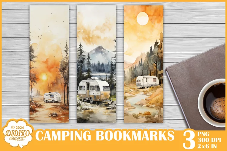 Camping Bookmarks Sublimation Png, Watercolor Bookmarks Png