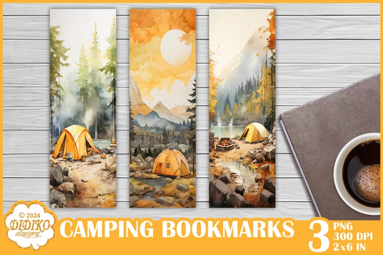 Camping Bookmarks Sublimation, Watercolor Bookmarks Png