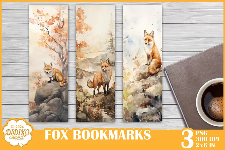 Fox Bookmarks Sublimation, Watercolor Bookmarks Png