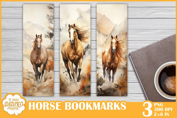 Horse Bookmarks Sublimation, Watercolor Bookmarks Png
