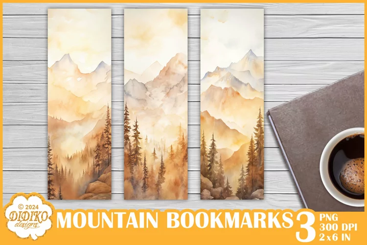 Mountain Bookmark Sublimation, Watercolor Bookmark Png