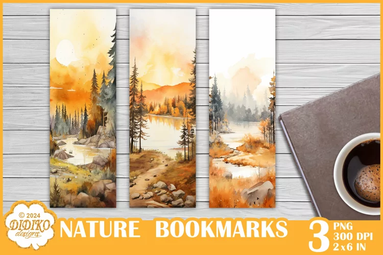 Nature Bookmark Sublimation, Watercolor Bookmark Png