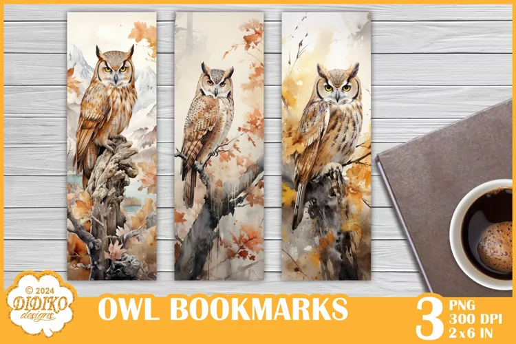 Owl Bookmarks Sublimation, Watercolor Bookmarks Png