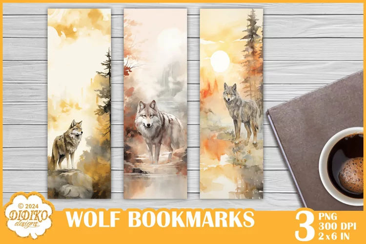 Wolf Bookmarks Sublimation, Watercolor Bookmarks Png