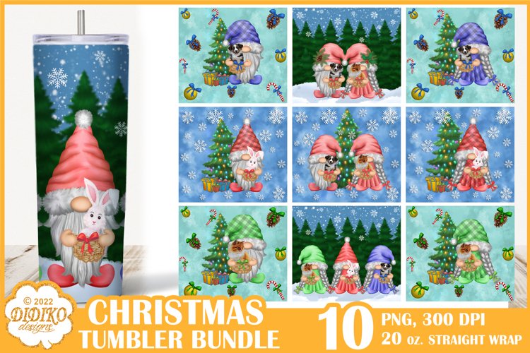 Christmas Gnomes Tumbler Sublimation Bundle, 20 oz Wrap Png example image 1