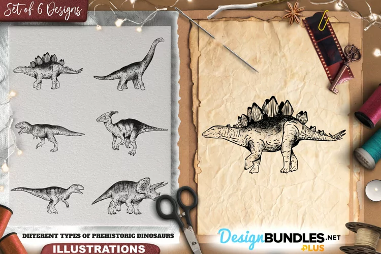 Different Types of Prehistoric Dinosaurs Illustrations