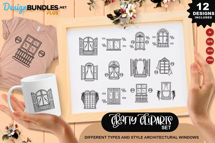 Different Types And Style Architectural Windows Clipart Set
