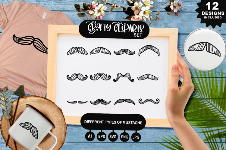Different Types of Mustache Clipart Set