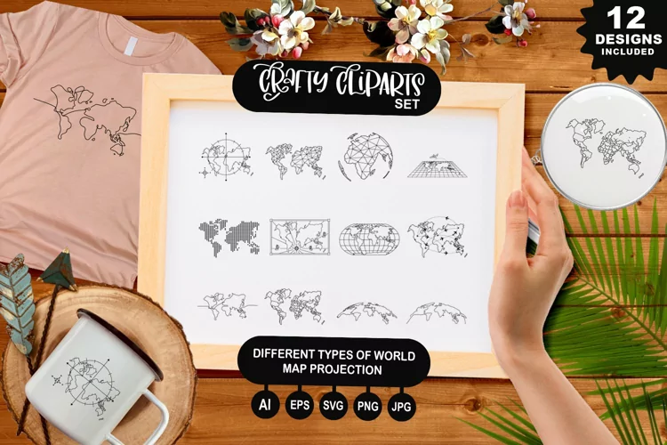 Different Types Of World Map Projection Clipart Set