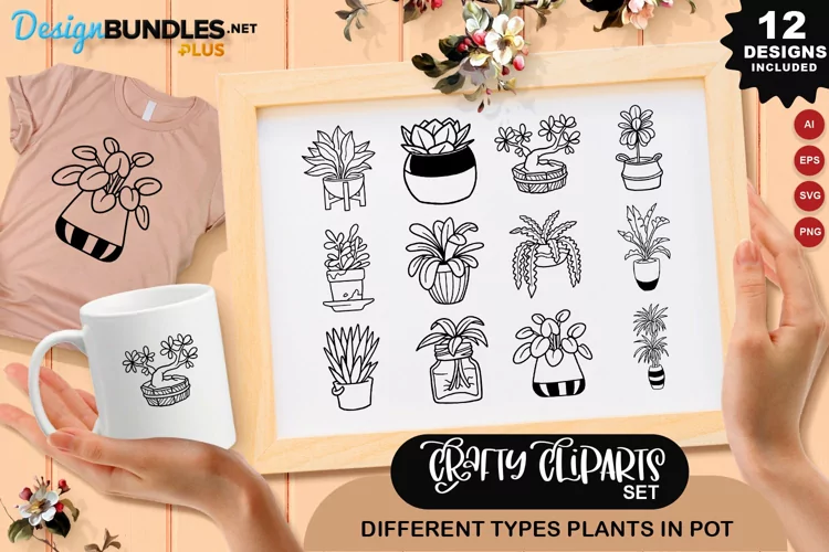 Different Types Plants In Pot Clipart Set