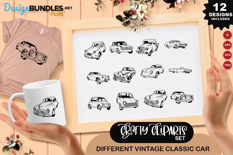 Different Vintage Classic Car Clipart Set