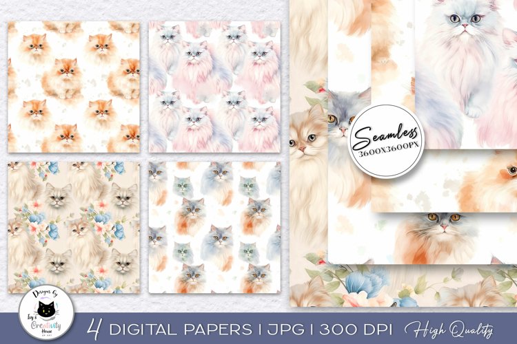 Persian Cat Vintage Digital Paper | Cat Seamless Pattern example image 1