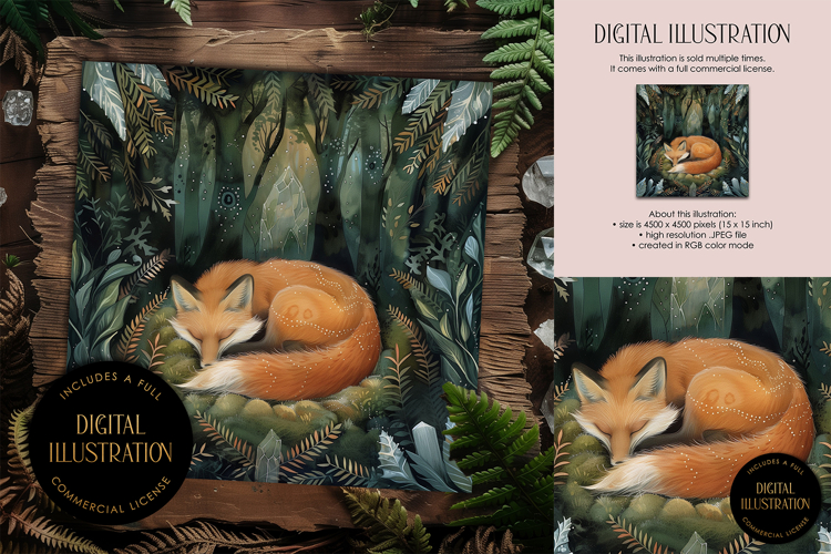 Sleeping Fox in Crystal Forest Illustration