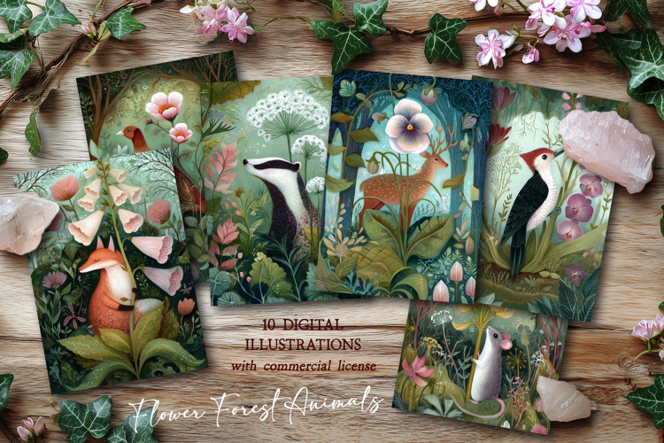 Forest Flower Animals Postcard Set