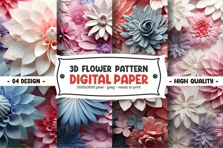 3D FLOWER PATTERN DIGITAL PAPER