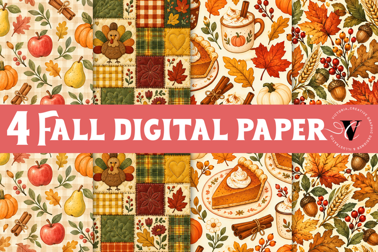Fall Digital Paper | Thanksgiving Pumpkin Apple Turkey Leaf