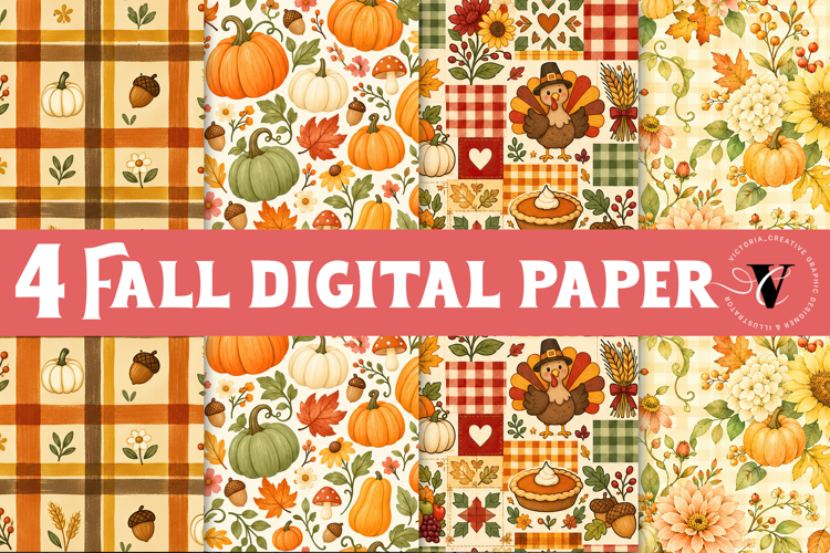 Fall Digital Paper | Thanksgiving Pumpkin Apple Turkey Leaf