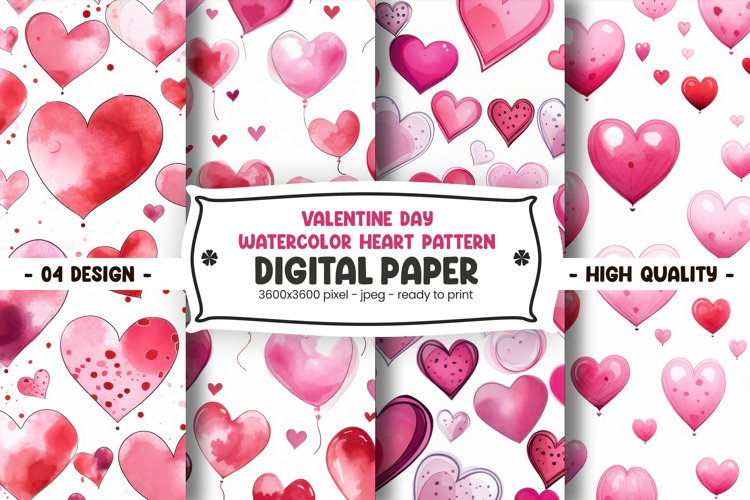 Valentines Day watercolor heart pattern digital paper