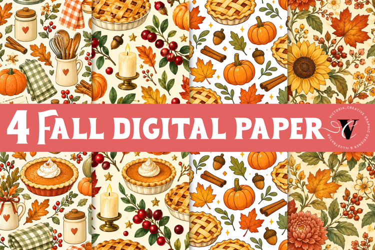 Fall Digital Paper | Thanksgiving Pumpkin Apple Turkey Leaf