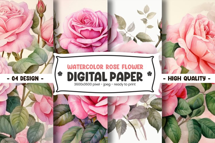Watercolor rose flower digital paper