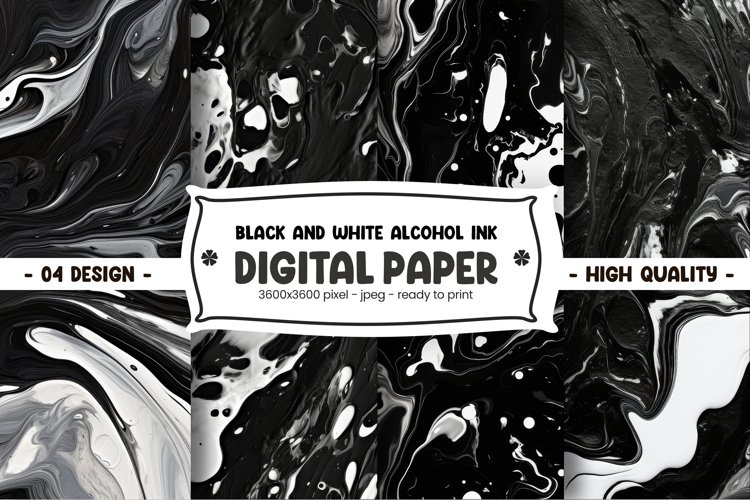 Black and white alcohol ink digital paper