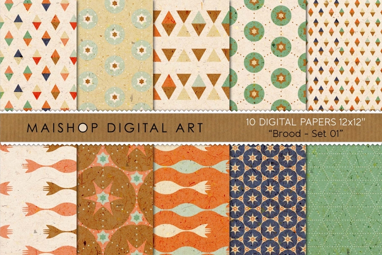 Retro Geometric Folk Digital Paper Pack