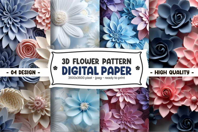 3D FLOWER PATTERN DIGITAL PAPER