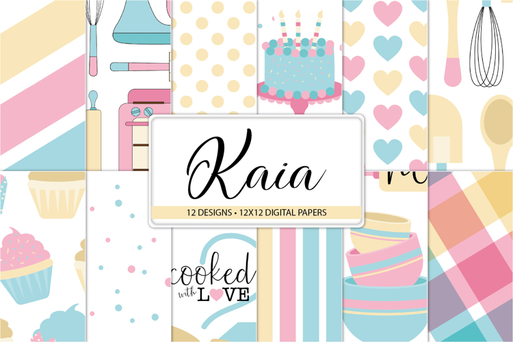 Pastel Baking Digital Paper Pack, Cute Kitchen Patterns
