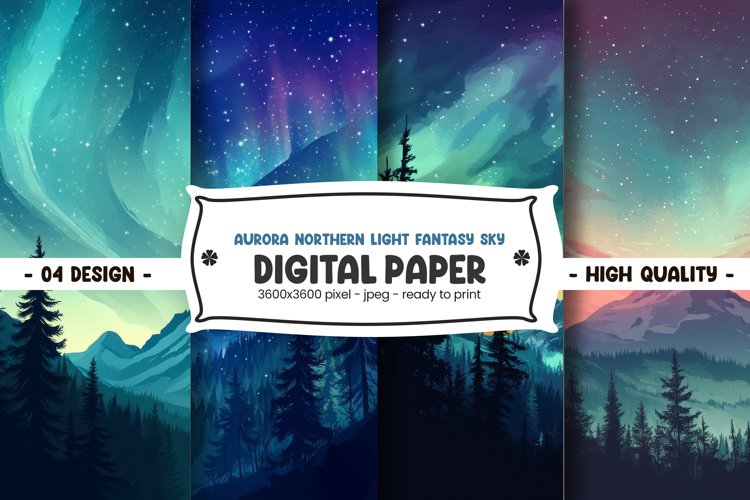 Aurora northern light fantasy sky digital paper