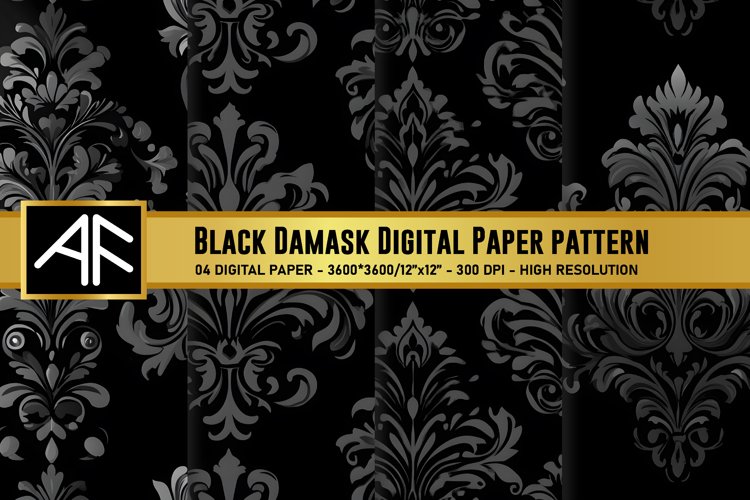 Black Damask Digital Paper Patterns