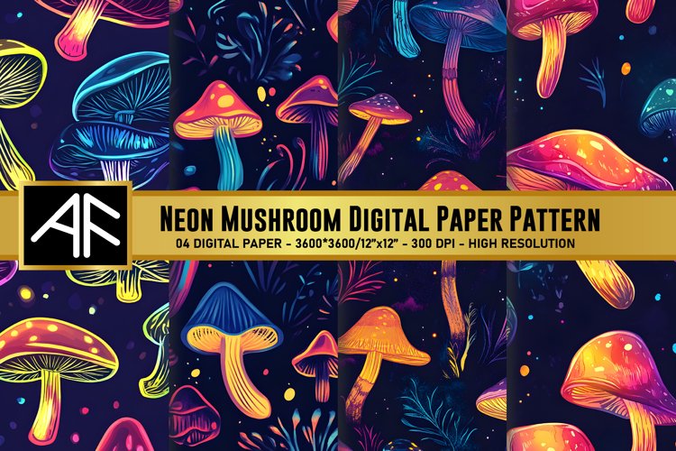 Neon Mushroom Digital Paper Pattern