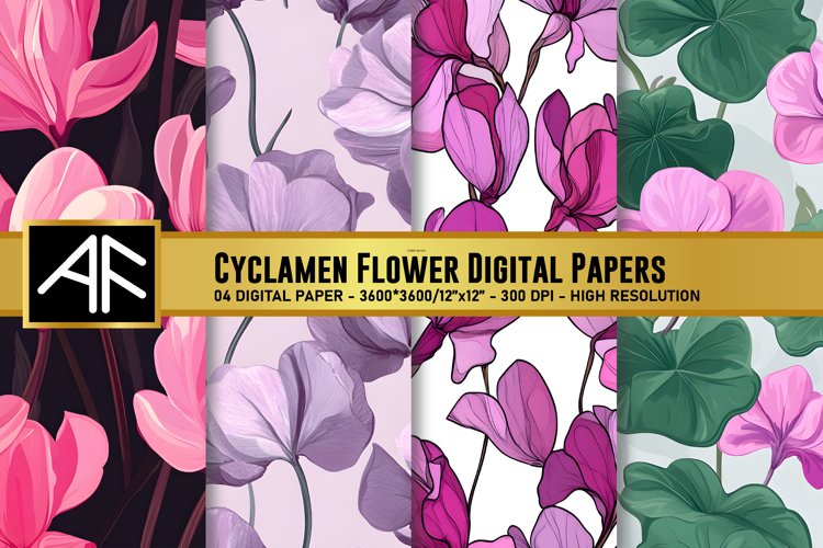 Cyclamen Flower Digital Paper Patterns