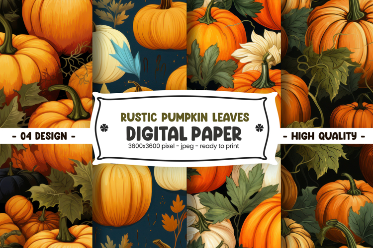 Rustic Pumpkin Leaves Digital Paper
