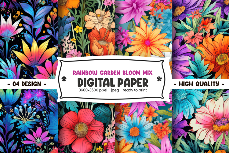 Rainbow Garden Bloom Mix digital paper