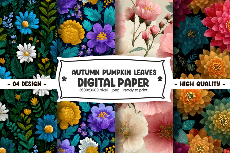 Autumn Pumpkin Leaves Digital Paper