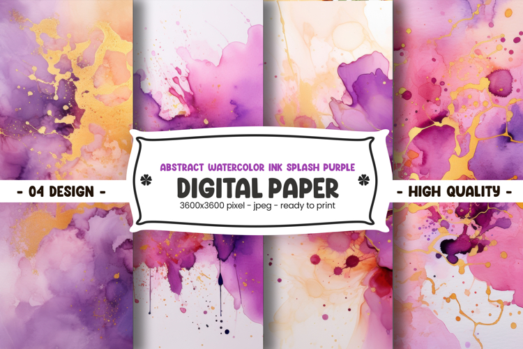 Abstract watercolor ink splash purple digital paper
