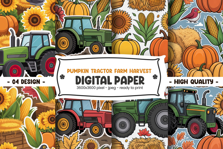 Pumpkin Tractor Farm Harvest Digital Paper
