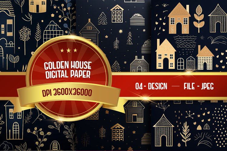 Golden House Pattern Digital Paper example image 1